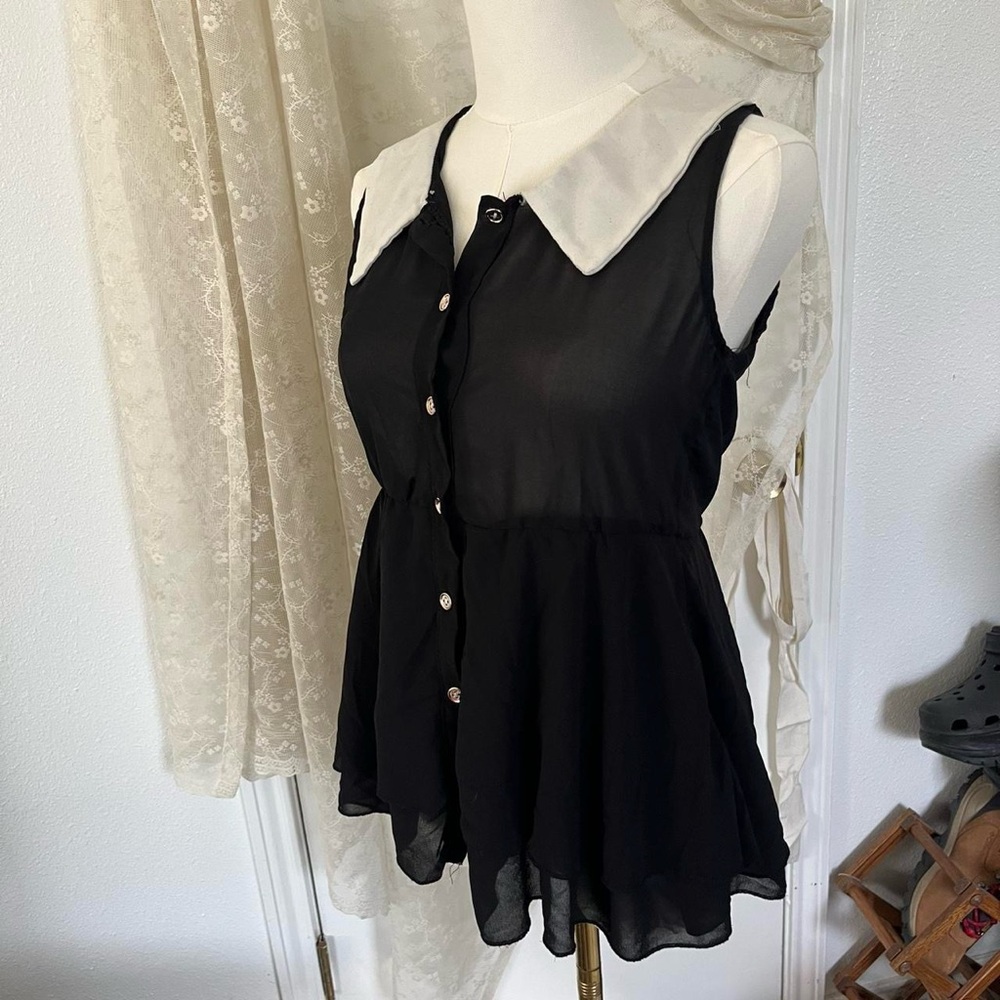 Y2K Twee Black and White Collared Button Up